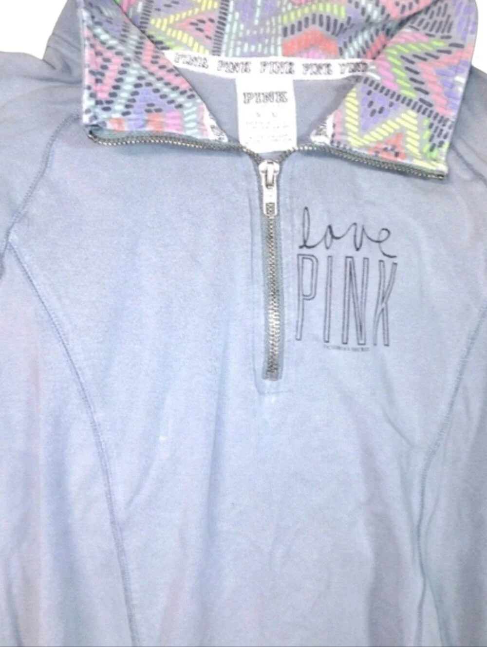 Victoria's Secret PINK Gray Zip-Up Hoodie with Multicolor Accent SIZE M